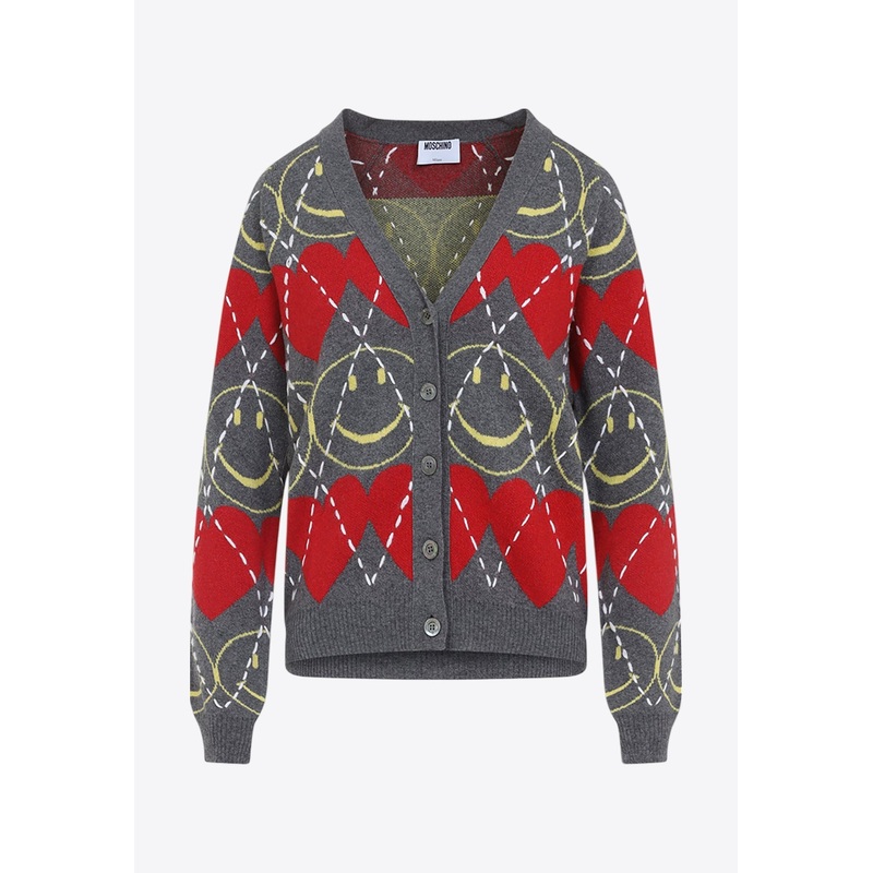 Jacquard Smile Wool Blend Cardigan