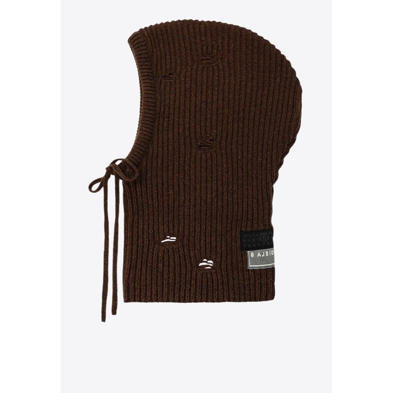 Logo Patch Distressed Rib Knit Hood