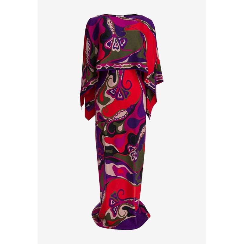 Orchidee Print Silk Maxi Dress with Shawl