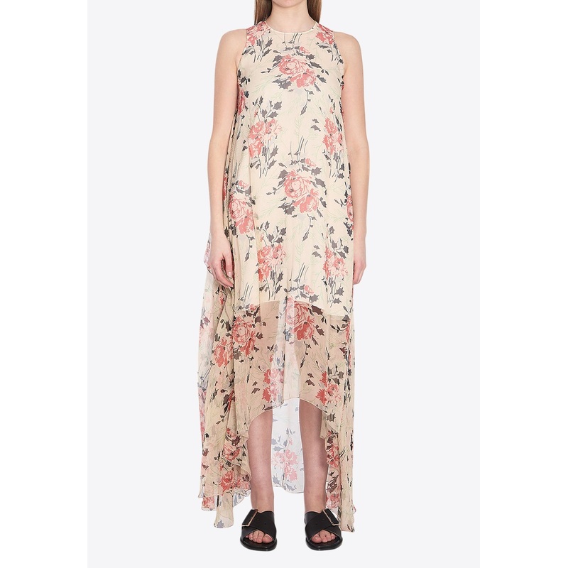 Peony Print Silk Maxi Dress