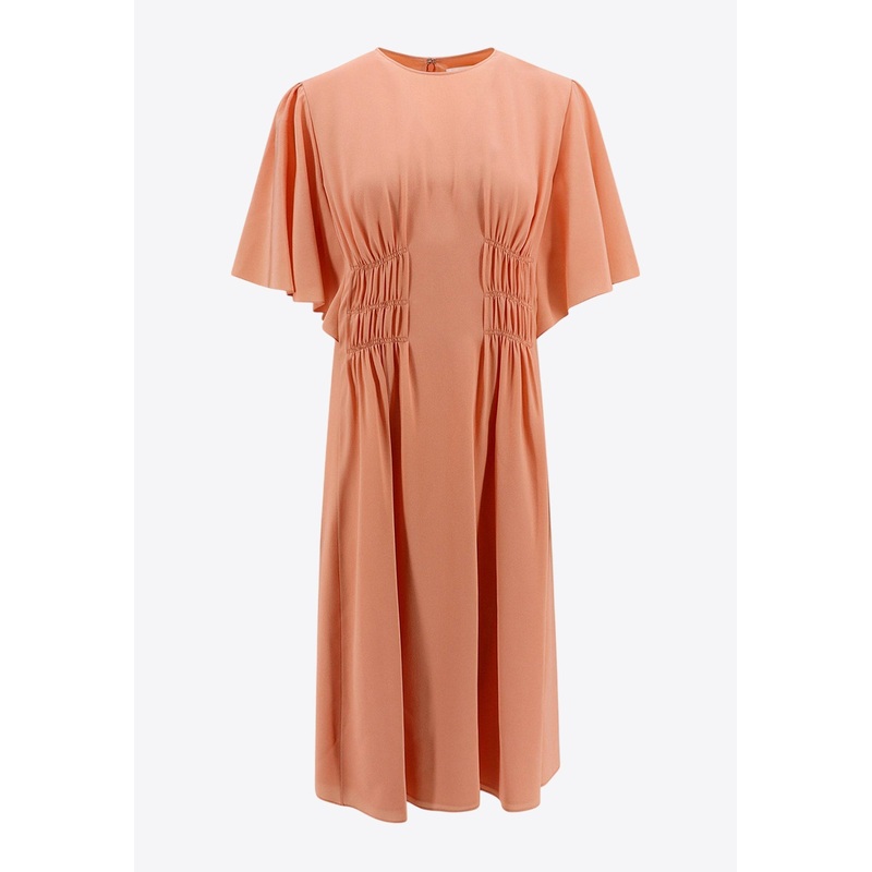 Shirred Silk Midi Dress