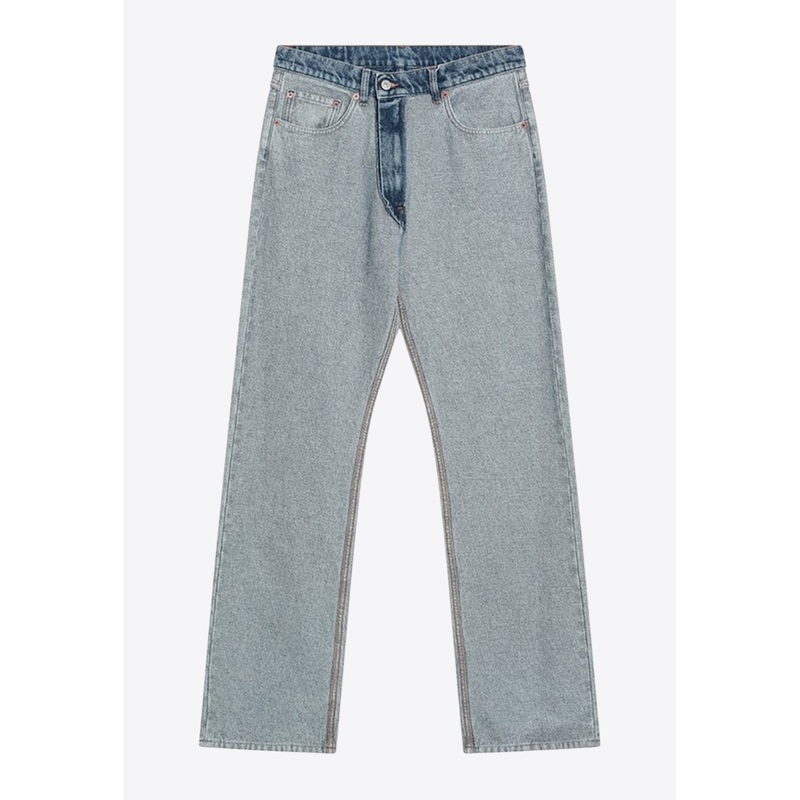 Two-Toned Washed Straight-Leg Jeans