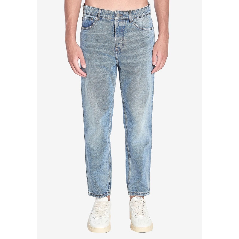 Washed Tapered-Leg Jeans