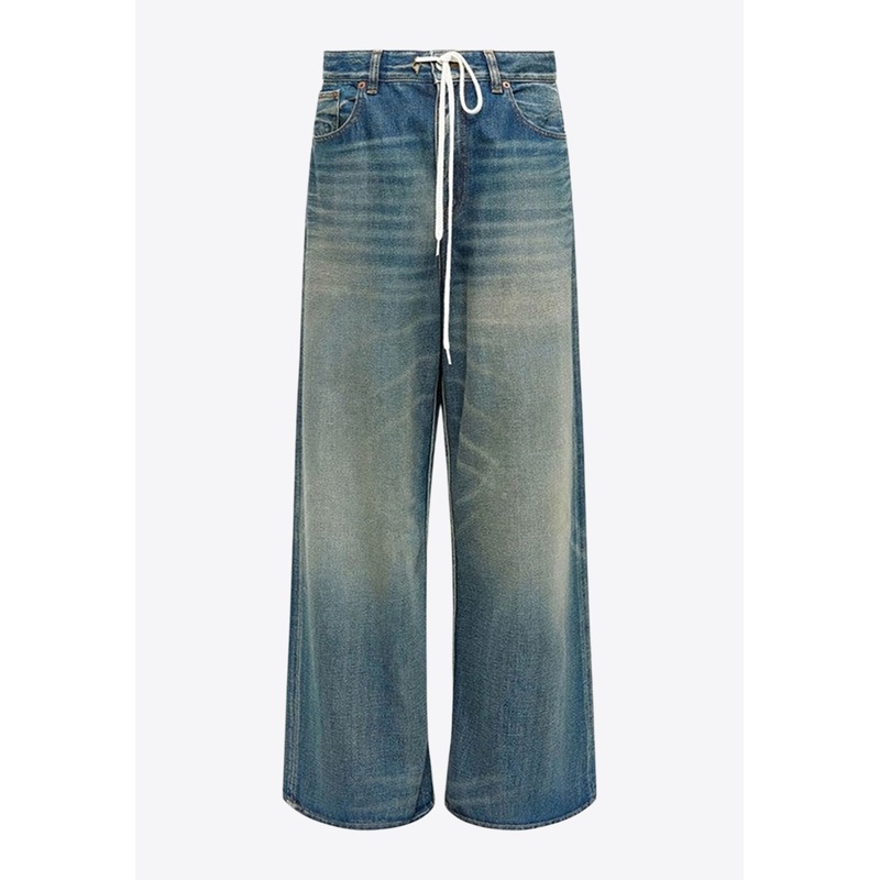 Wide-Leg Drawstring Jeans