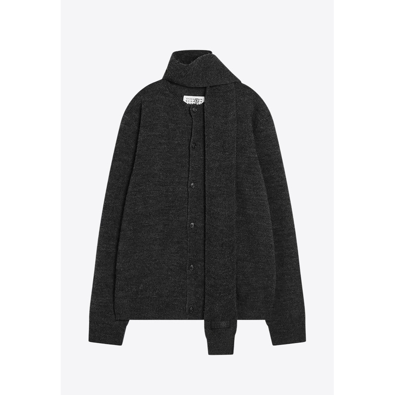 Wool-Blend Cardigan with Scarf