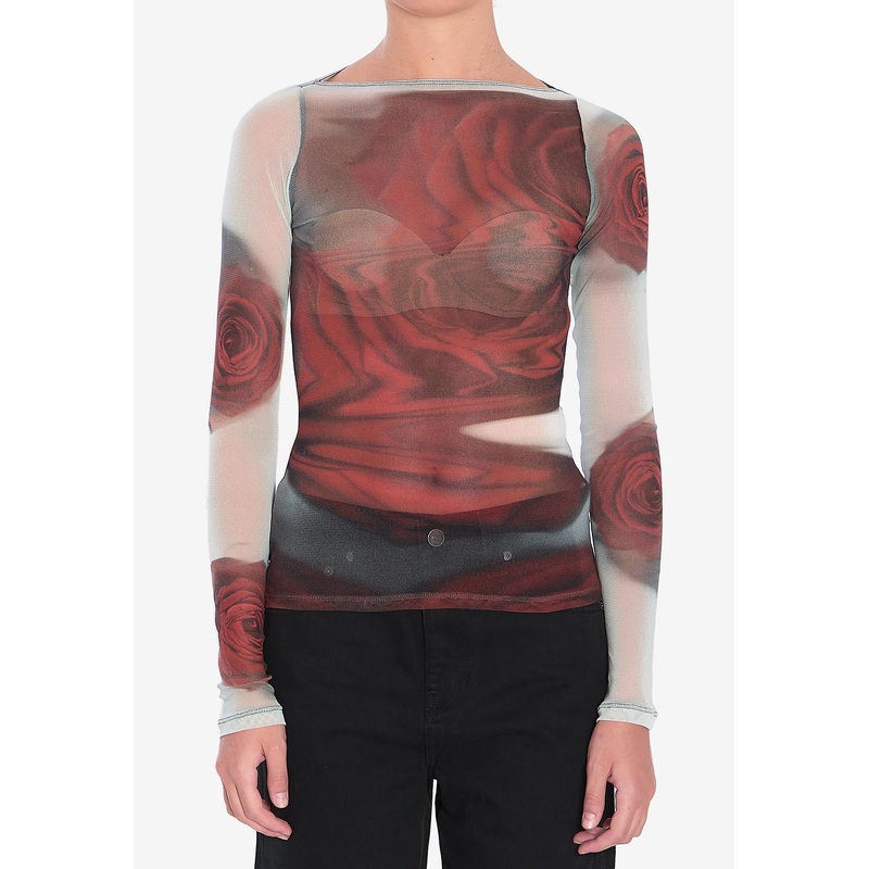 Blurry Roses Sheer Top
