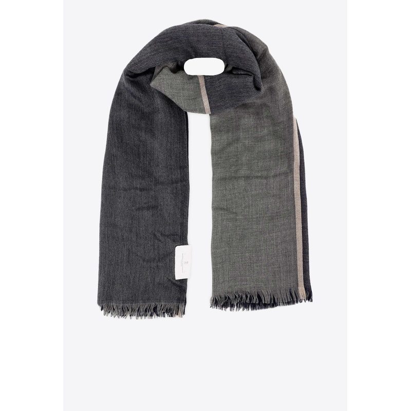 Cashmere Checked Scarf with Frayed-Edges