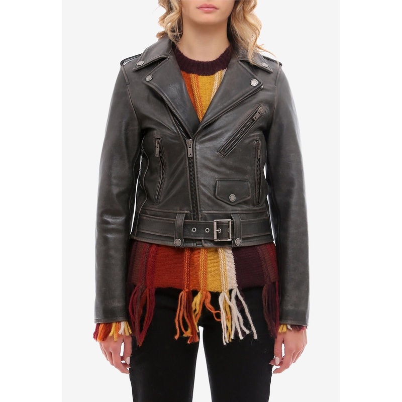 Distressed Leather Biker Jacket