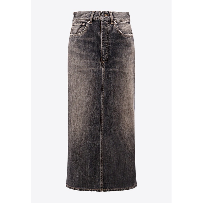 Intertwining Lace Midi Denim Skirt