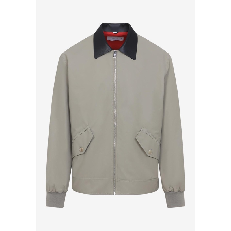 Leather-Collar Zip-Up Jacket