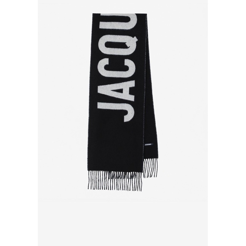 Logo Wool Fringed Scarf