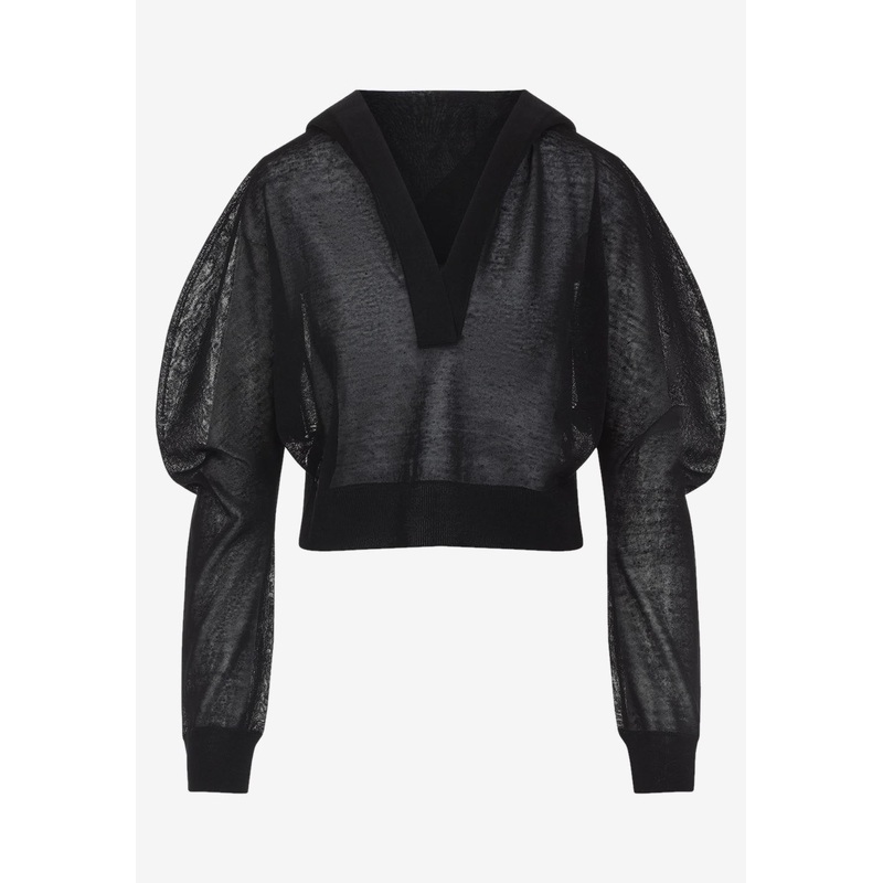 Long-Sleeved Linen and Silk Hooded Top