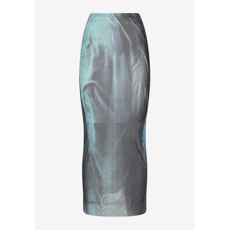 Water Mesh Printed Maxi Skirt