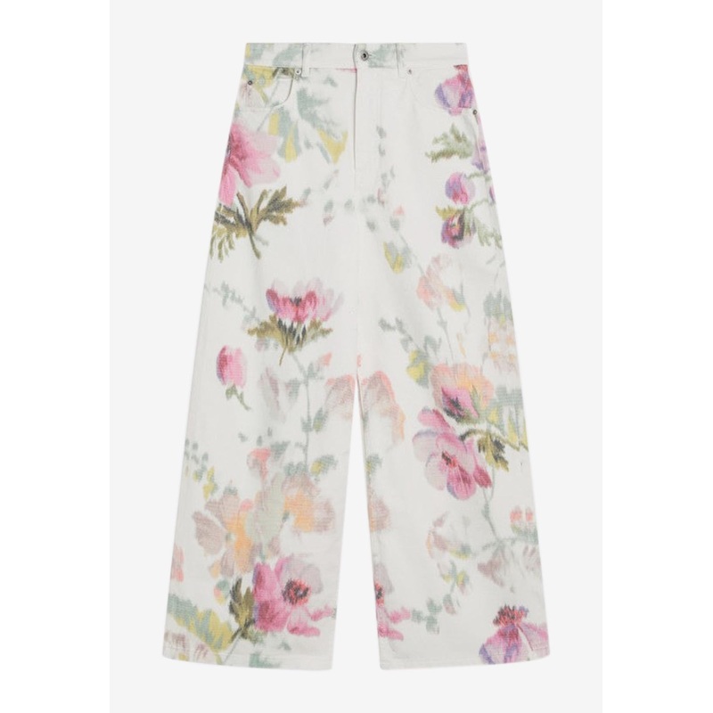 Floral Print Wide-Leg Jeans