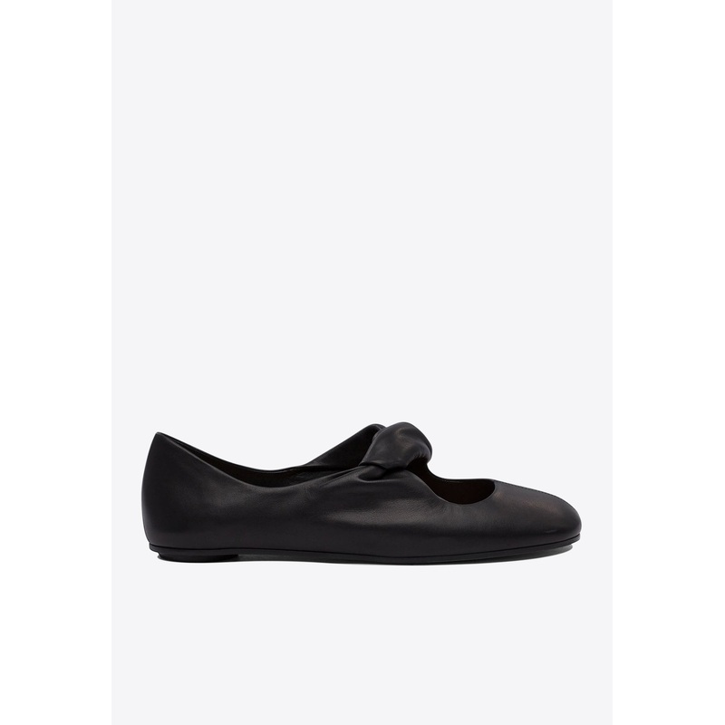 Knotted-Strap Leather Ballet Flats