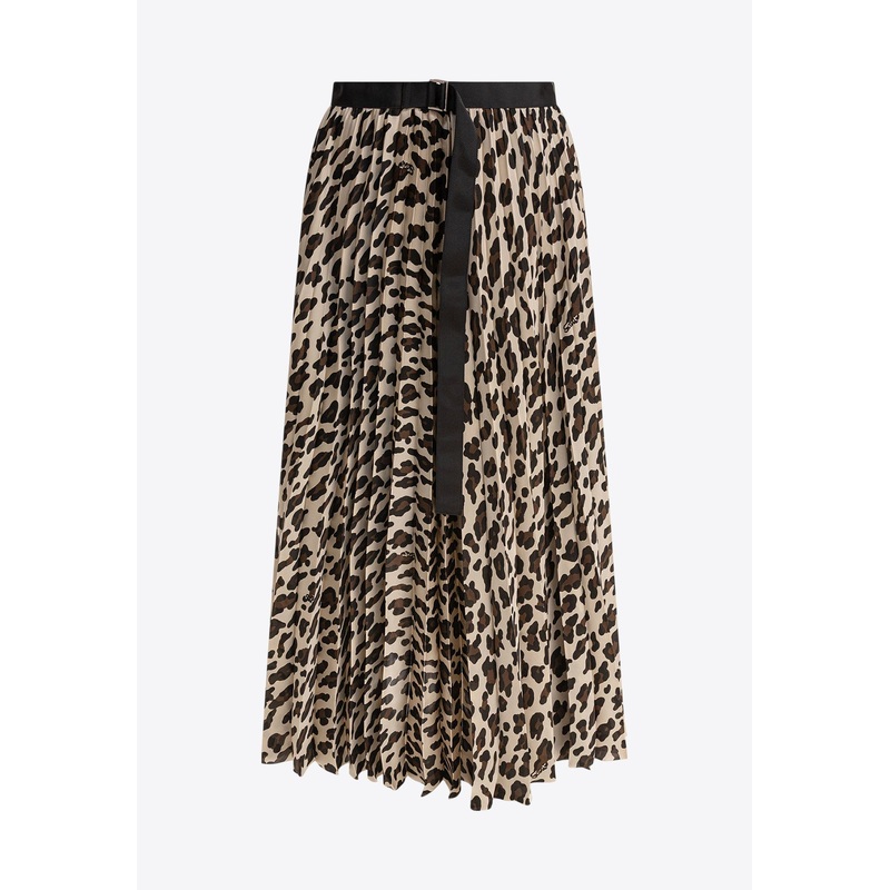 Leopard Print Pleated Midi Skirt