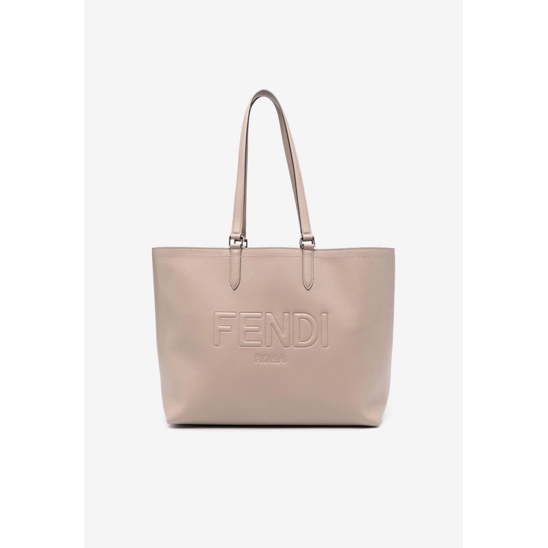 Logo Embossed Leather Tote Bag