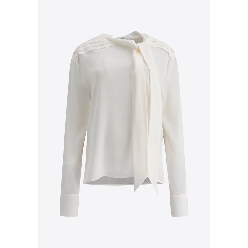 Scarf-Neck Silk Blouse