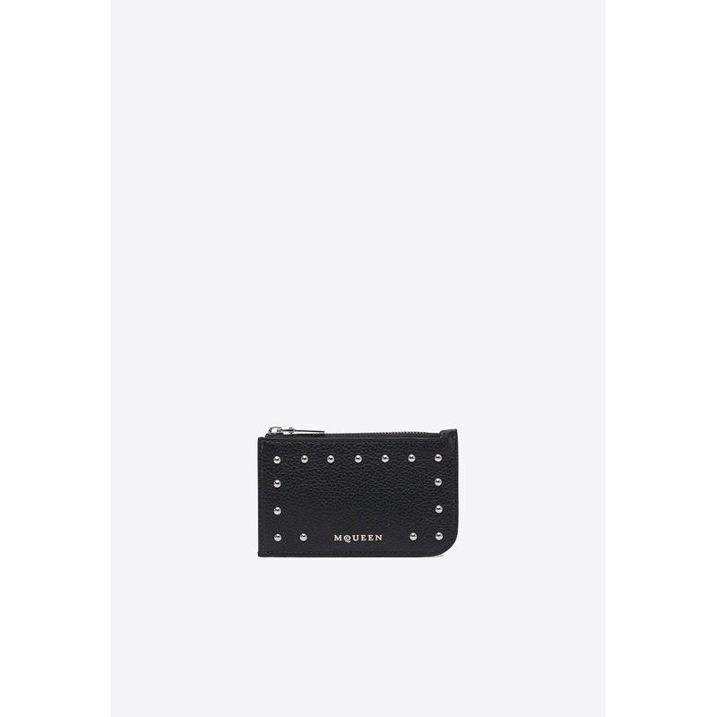 Studded Logo Lettering Leather Cardholder