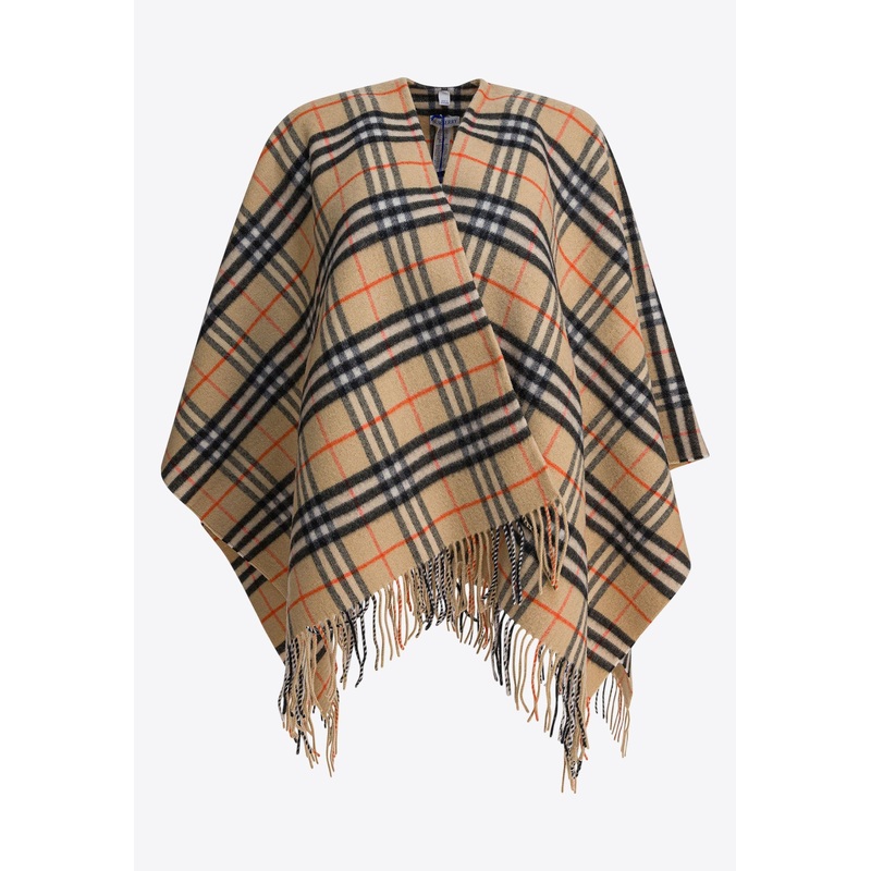 Vintage Check Fringed Cape
