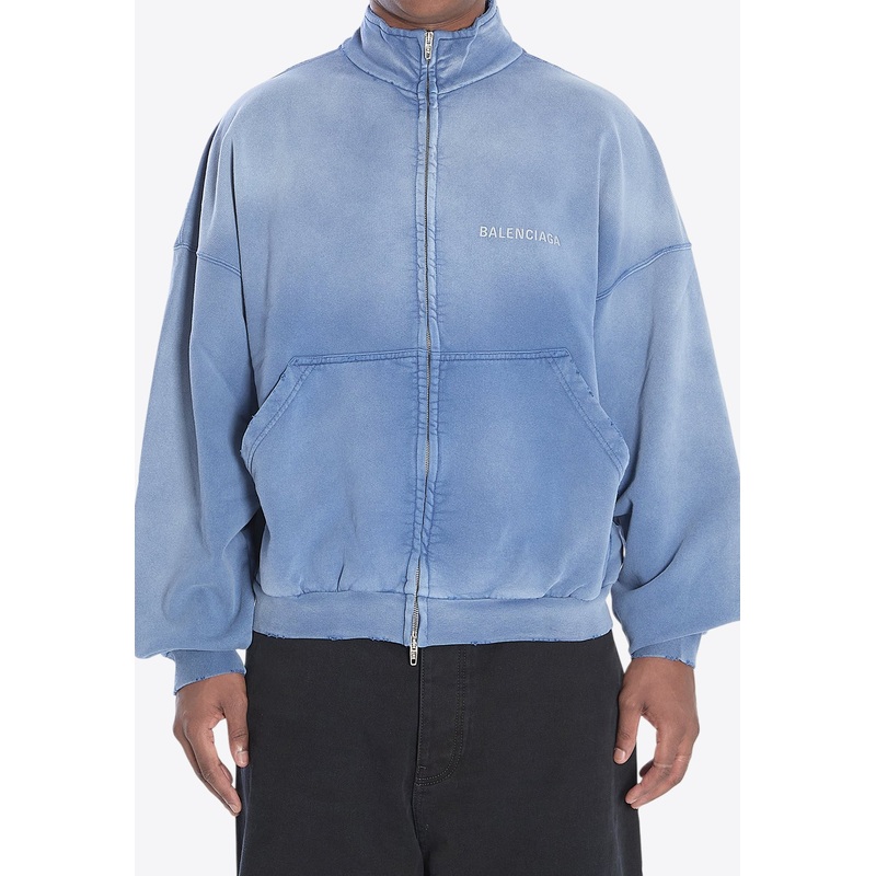 Distressed Logo Zip-Up Sweatshirt