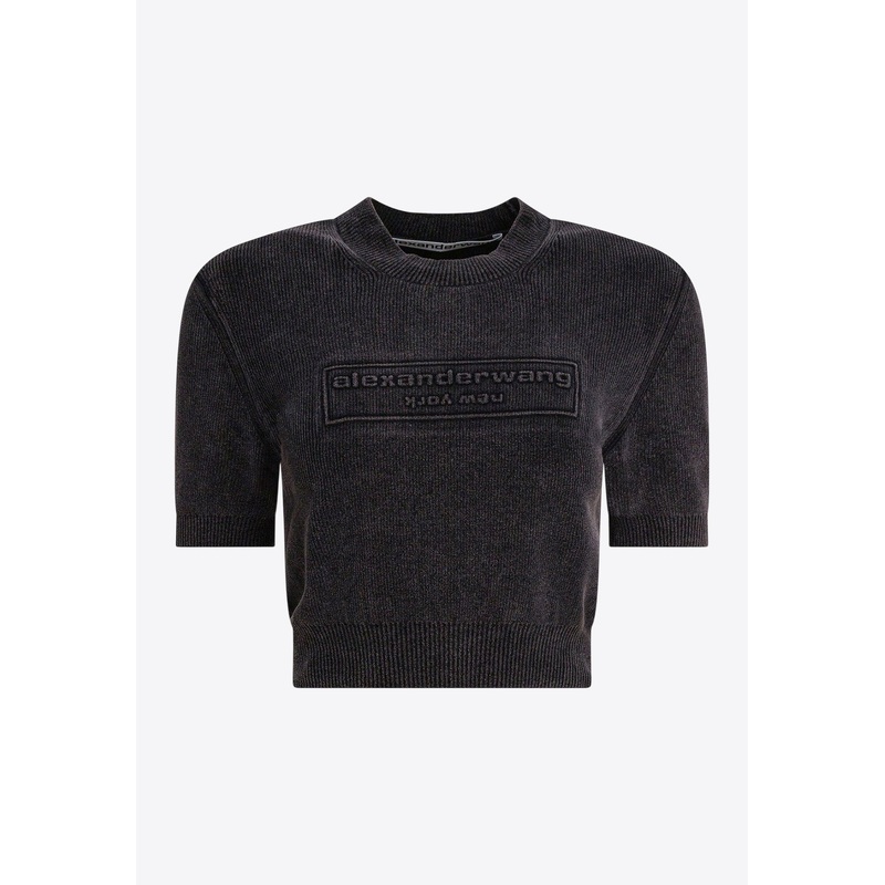 Embossed Logo Faded Cropped T-shirt