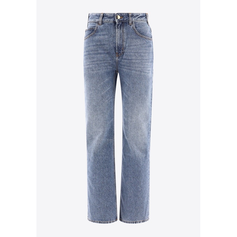 Foggy High-Rise Jeans with Monogram-Charm