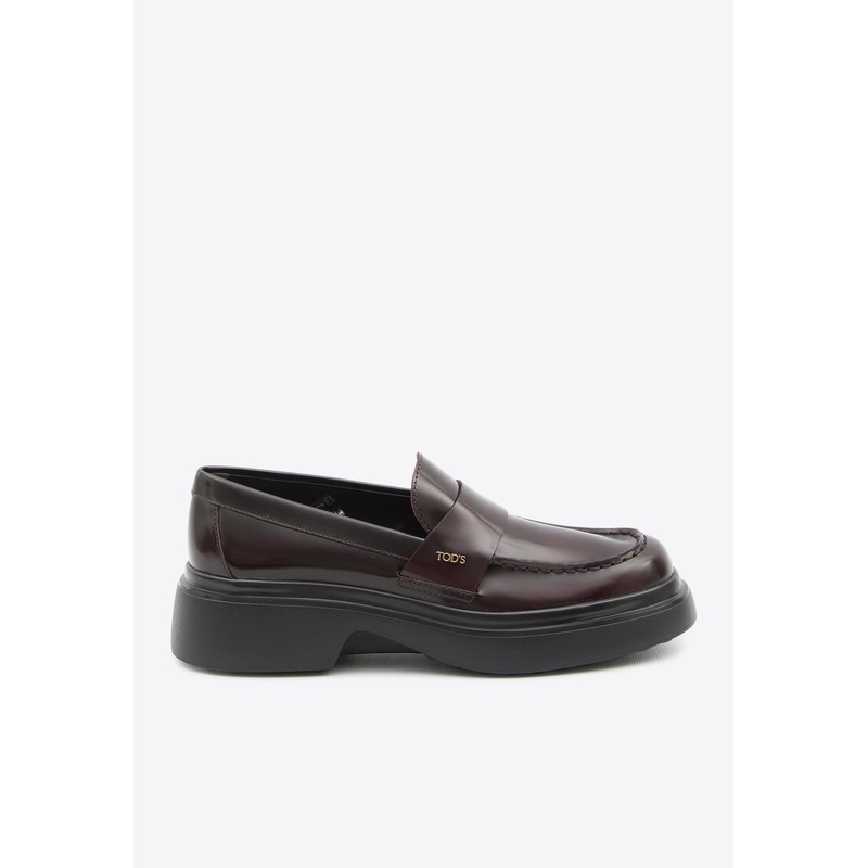 Logo Plaque Glossy Leather Loafers