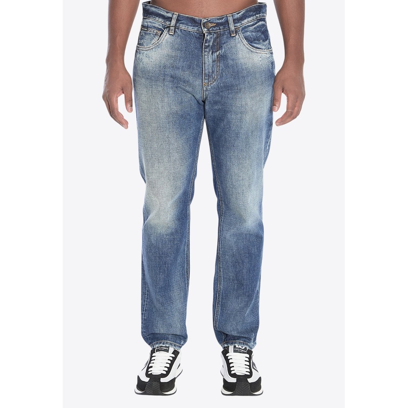 Logo Tag Distressed Jeans