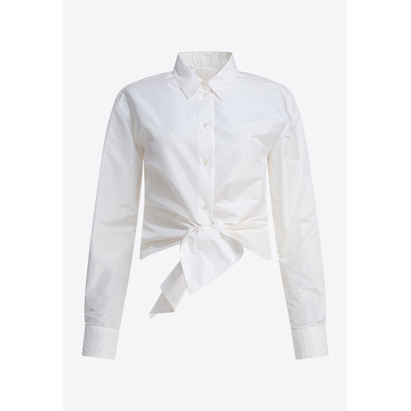 Long-Sleeved Silk Shirt with Tied-Bow