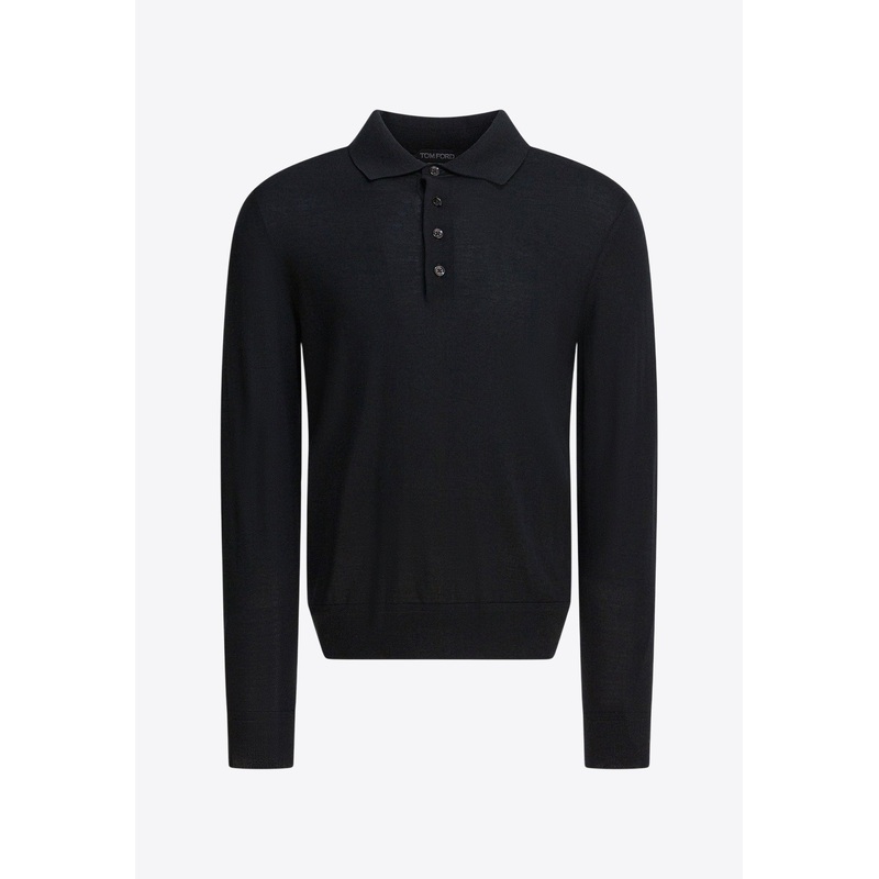 Long-Sleeved Wool Polo T-shirt