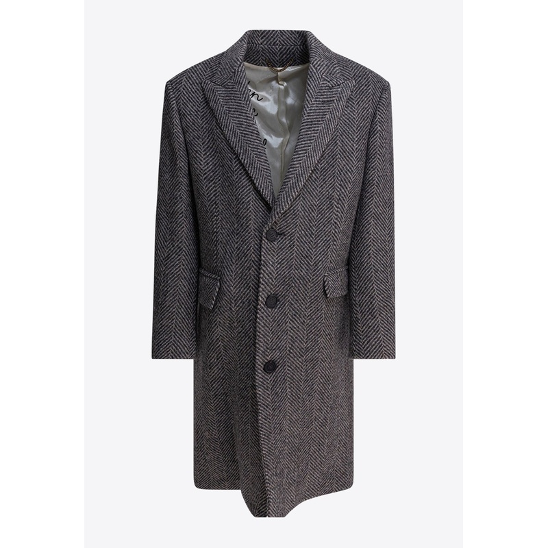 Single-Breasted Wool Herringbone Coat