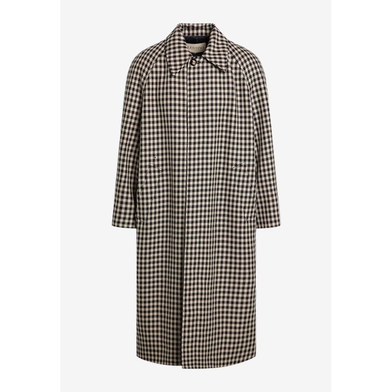 Vichy Pattern Single-Breasted Long Coat