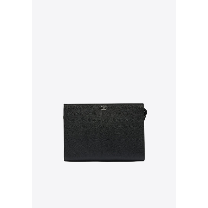 VLogo Signature Grained Leather Pouch Bag