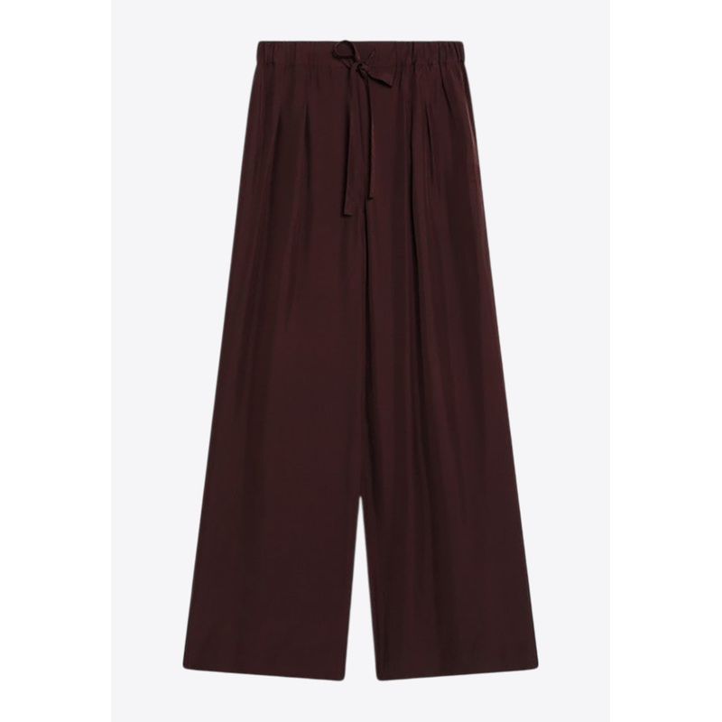 Embroidered Logo Silk Palazzo Pants