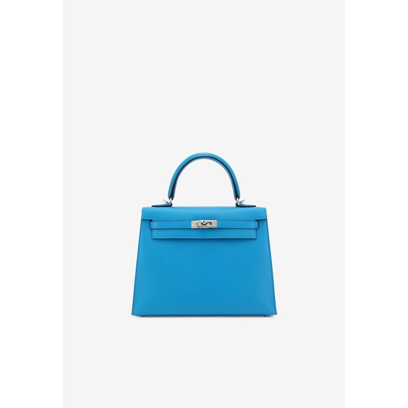 Kelly 25 Sellier Verso in Bleu Frida and Bleu Roy Madame Leather with Palladium Hardware