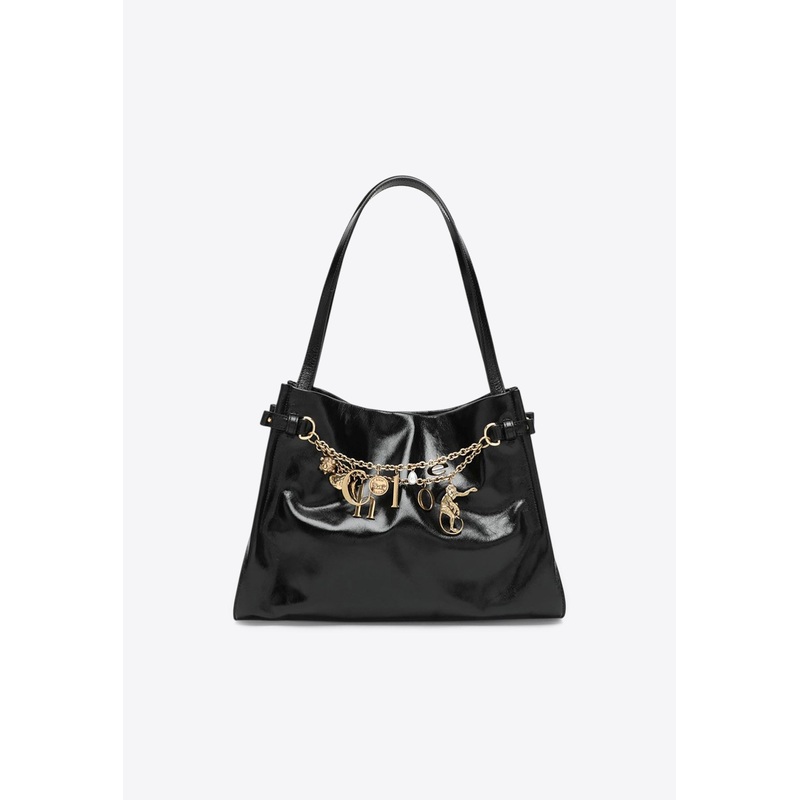 Logo Charms Patent Leather Hobo Bag