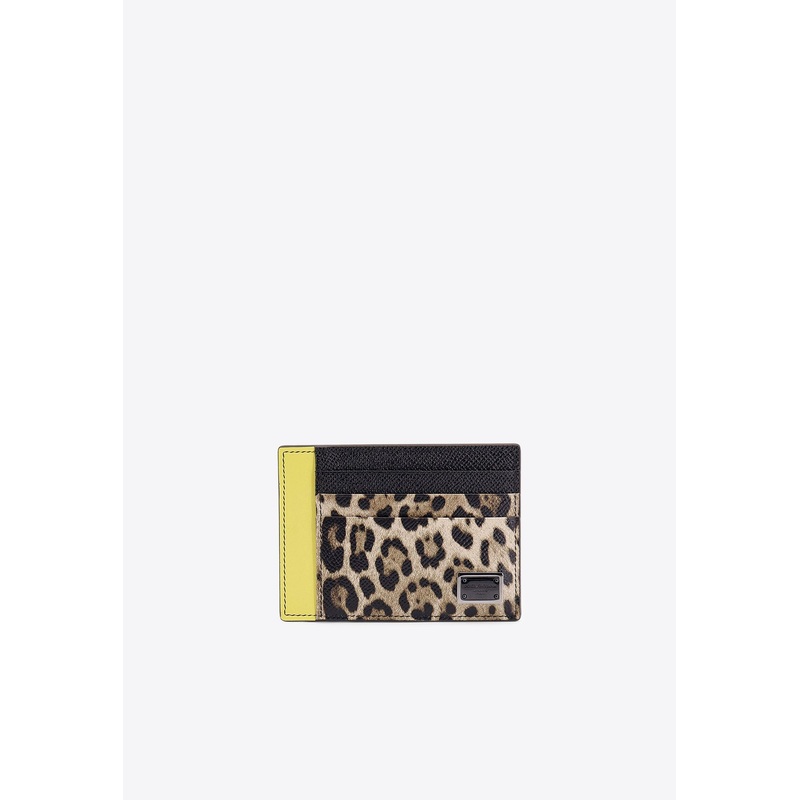 Logo Plaque Leopard Print Cardholder