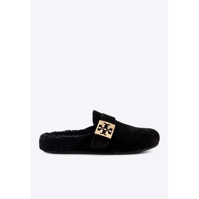 Mellow Logo Plaque Shearling Flat Mules