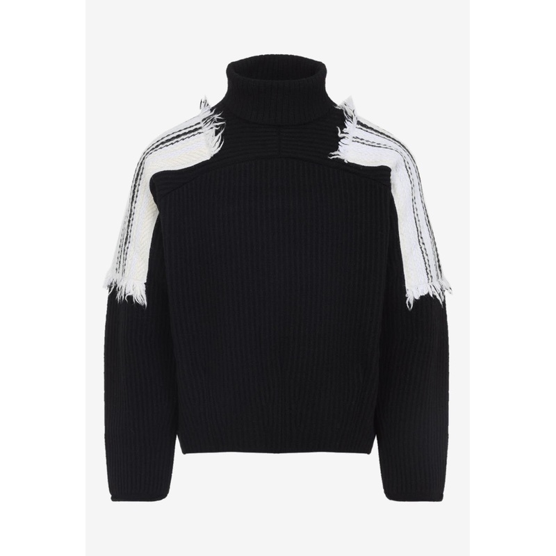 Patched-Shoulders Knitted Sweater