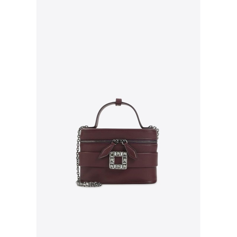 Rhinestone Buckle Leather Vanity Bag