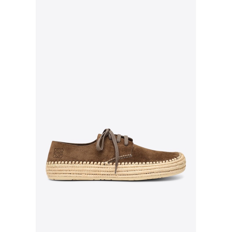 Rio Lace-Up Shoes in Suede and Raffia