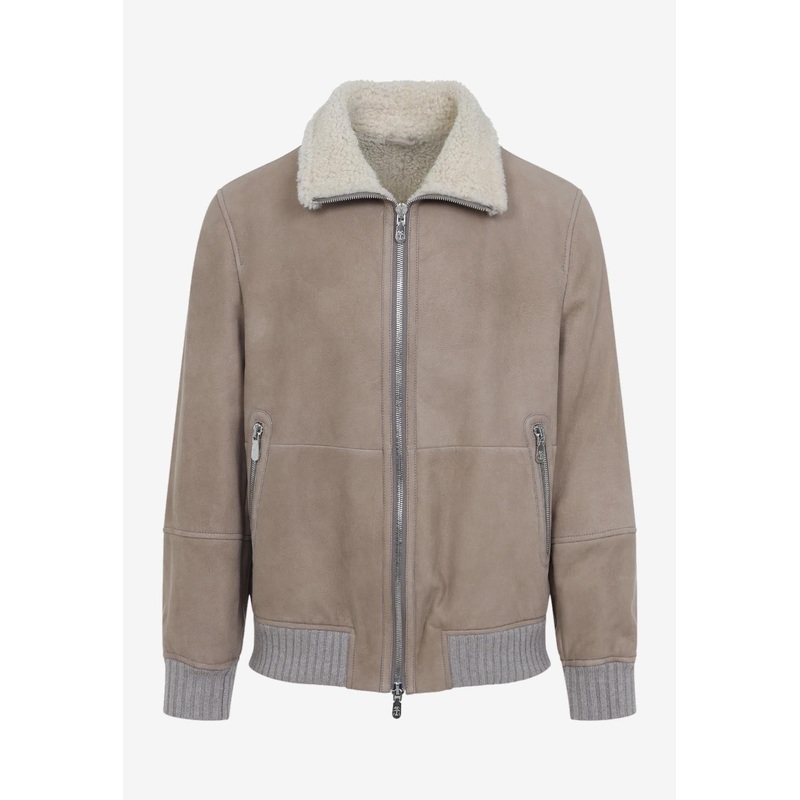 Shearling Collar Leather Jacket
