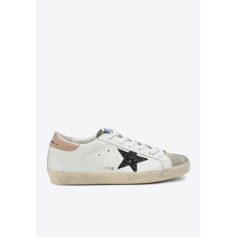 Super-Star Leather Sneakers with Glittered Star