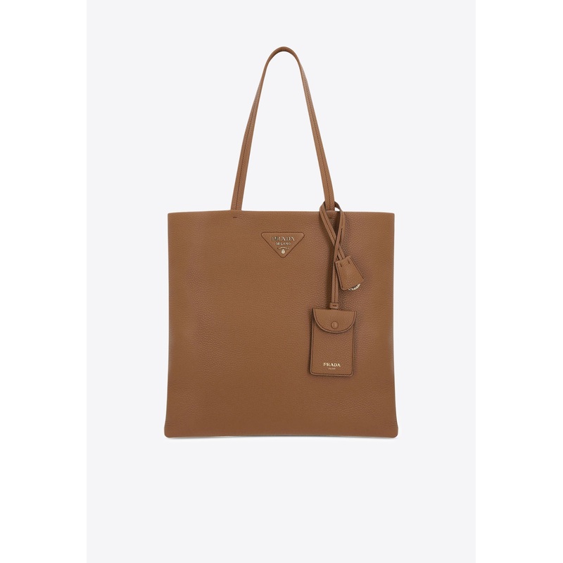 Triangle Logo Leather Tote Bag