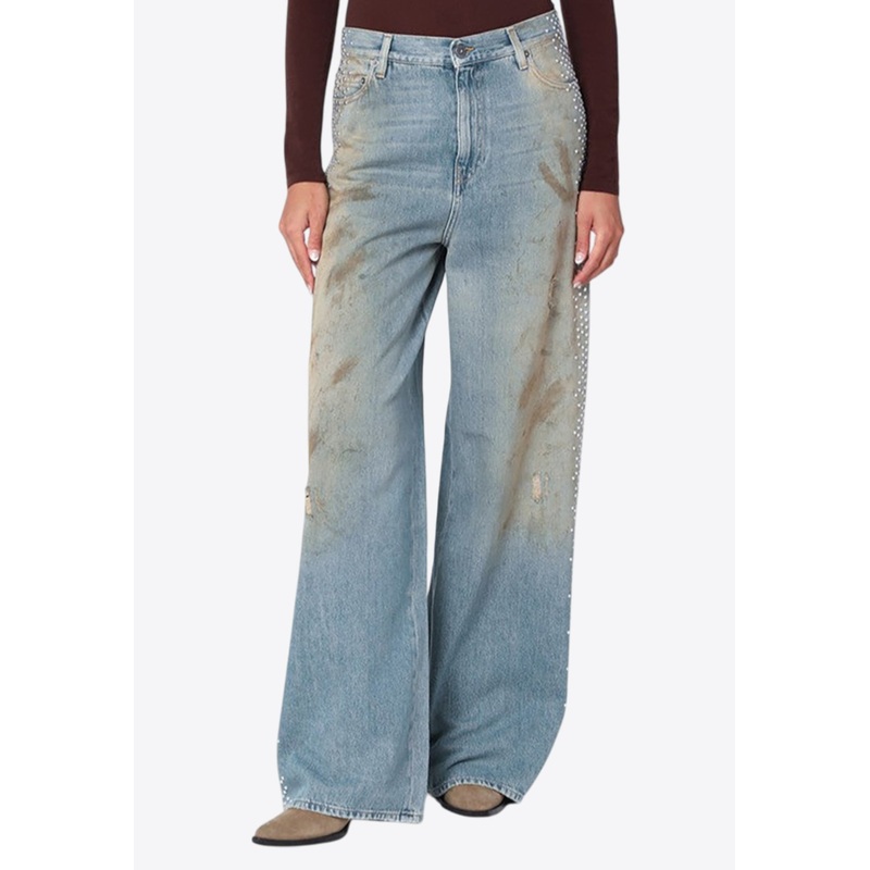 Wide-Leg Distressed Jeans