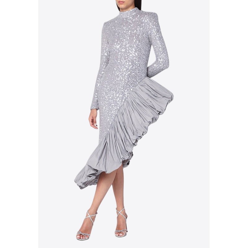Asymmetrical Sequined Ruffled Dress