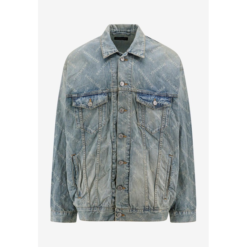 Diagonal Logo Washed Denim Jacket