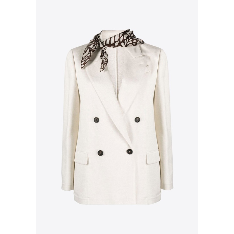 Double-Breasted Blazer with Scarf