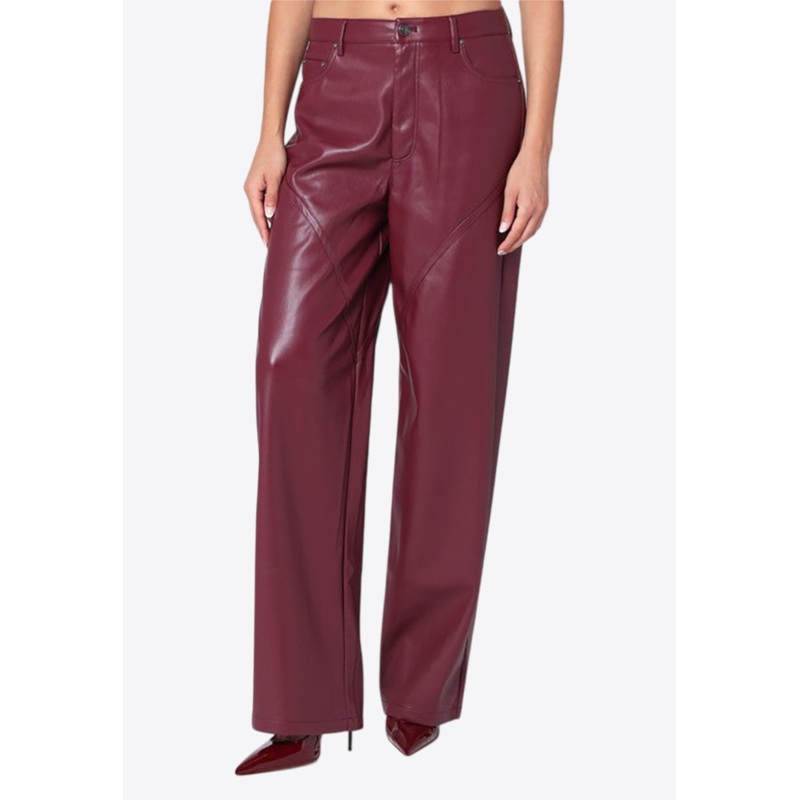 Faux Leather Wide-Leg Pants